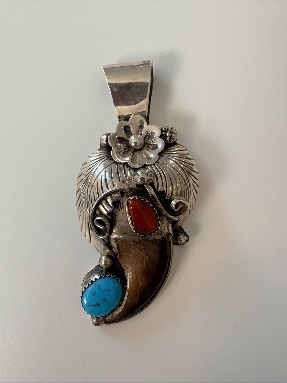 Sterling Silver Pendant with Turquoise and Red Stone
